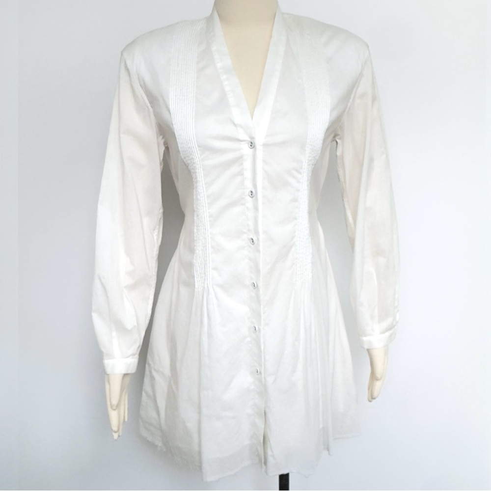Rag & Bone Cotton ButtonDown Pintuck Pleated Tuxedo Tunic Long Sleeve Mini Dress - Picture 6 of 14